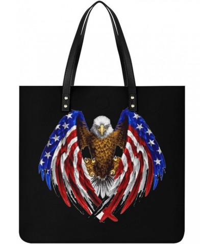 Bald Eagle American Flag Printed Tote Bag for Women Fashion Handbag with Top Handles Shopping Bags for Work Travel $18.99 Totes