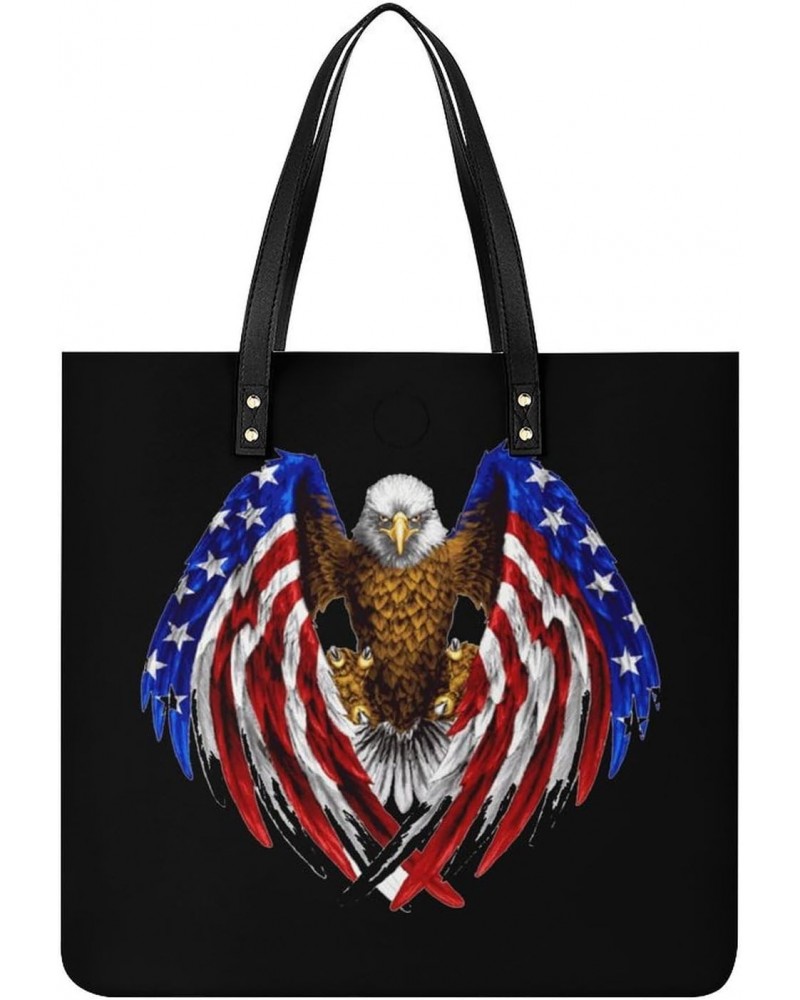 Bald Eagle American Flag Printed Tote Bag for Women Fashion Handbag with Top Handles Shopping Bags for Work Travel $18.99 Totes