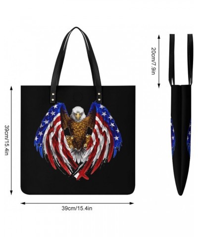 Bald Eagle American Flag Printed Tote Bag for Women Fashion Handbag with Top Handles Shopping Bags for Work Travel $18.99 Totes