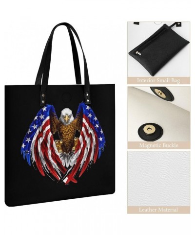 Bald Eagle American Flag Printed Tote Bag for Women Fashion Handbag with Top Handles Shopping Bags for Work Travel $18.99 Totes