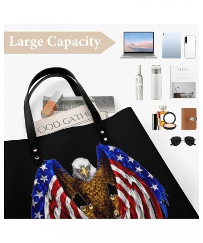 Bald Eagle American Flag Printed Tote Bag for Women Fashion Handbag with Top Handles Shopping Bags for Work Travel $18.99 Totes