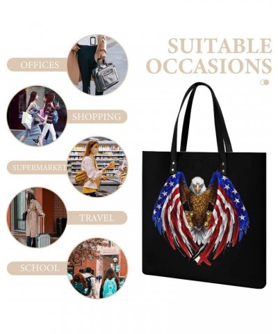 Bald Eagle American Flag Printed Tote Bag for Women Fashion Handbag with Top Handles Shopping Bags for Work Travel $18.99 Totes