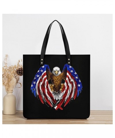 Bald Eagle American Flag Printed Tote Bag for Women Fashion Handbag with Top Handles Shopping Bags for Work Travel $18.99 Totes