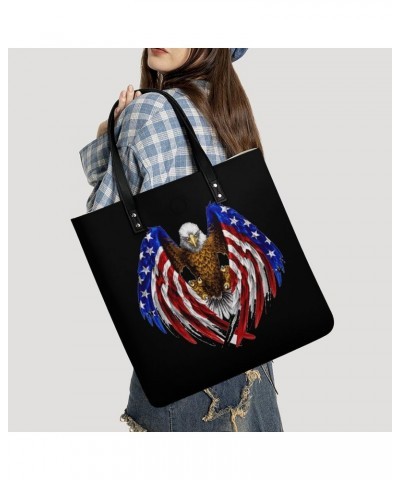 Bald Eagle American Flag Printed Tote Bag for Women Fashion Handbag with Top Handles Shopping Bags for Work Travel $18.99 Totes