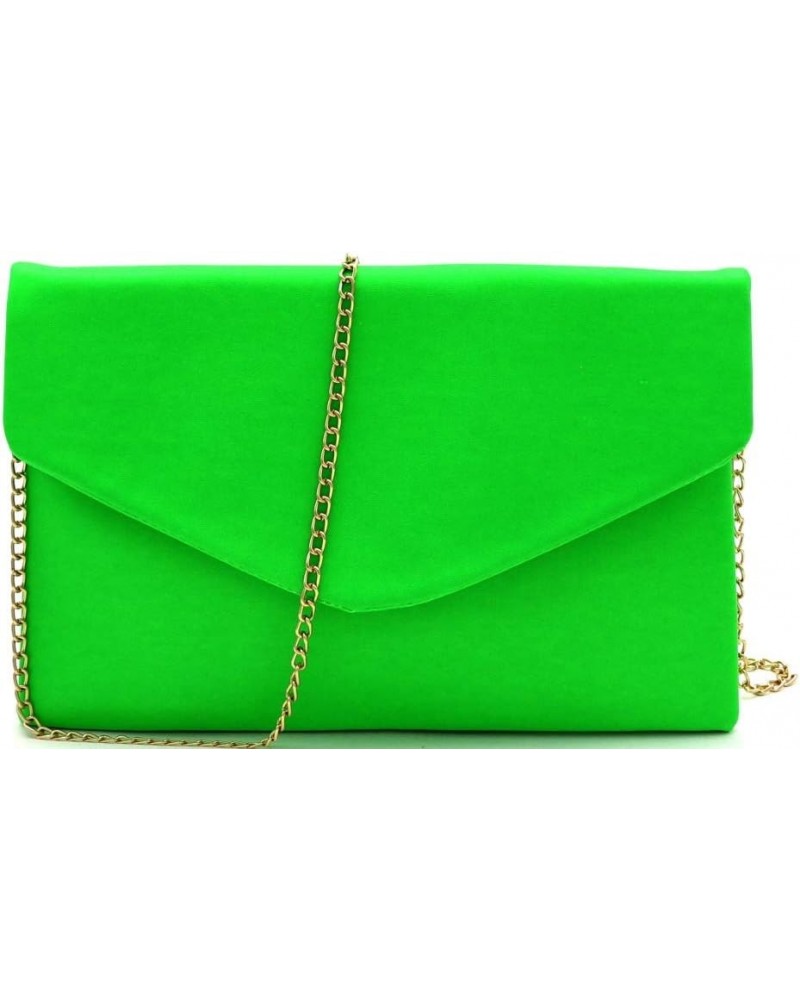 Snake Print Leather Envelope Clutch Purse with Crossbody Chain Strap Matte Leather - Neon-green $17.82 Clutches