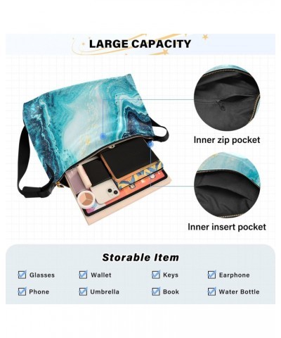 Women Boho Bag Blue Ocean Marble Shoulder Bag PU Leather Pouch Crossbody Bag Large Tote Handbag For Quick Getaway Weekend Hol...