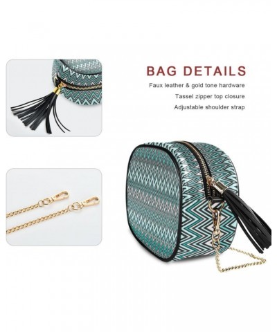 Small Crossbody Bag Teal Blue Zig Zag Womens Shoulder Chain Bag PU Leather Small Purse With Tassel $9.84 Shoulder Bags