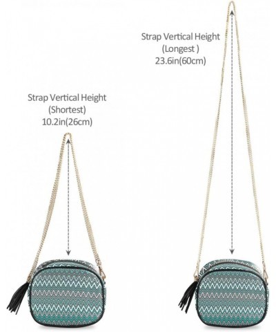 Small Crossbody Bag Teal Blue Zig Zag Womens Shoulder Chain Bag PU Leather Small Purse With Tassel $9.84 Shoulder Bags