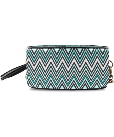 Small Crossbody Bag Teal Blue Zig Zag Womens Shoulder Chain Bag PU Leather Small Purse With Tassel $9.84 Shoulder Bags