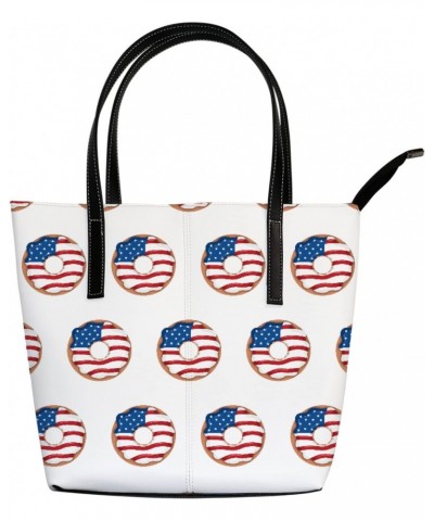 Shoulder Bag Tote Bags for Women Doughnut American Flag Leather Shopper Work Handbags Large Casual Bag $25.37 Totes