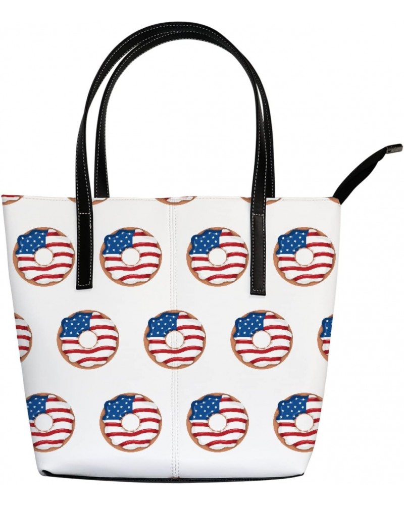 Shoulder Bag Tote Bags for Women Doughnut American Flag Leather Shopper Work Handbags Large Casual Bag $25.37 Totes