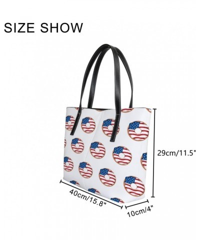 Shoulder Bag Tote Bags for Women Doughnut American Flag Leather Shopper Work Handbags Large Casual Bag $25.37 Totes