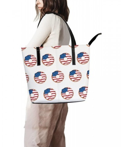 Shoulder Bag Tote Bags for Women Doughnut American Flag Leather Shopper Work Handbags Large Casual Bag $25.37 Totes