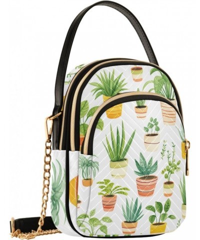 Cartoon Plant Women's Crossbody Handbags with Zipper, Casual Leather Cell Phone Purse Crossbody Bags for Ladies $11.70 Crossb...