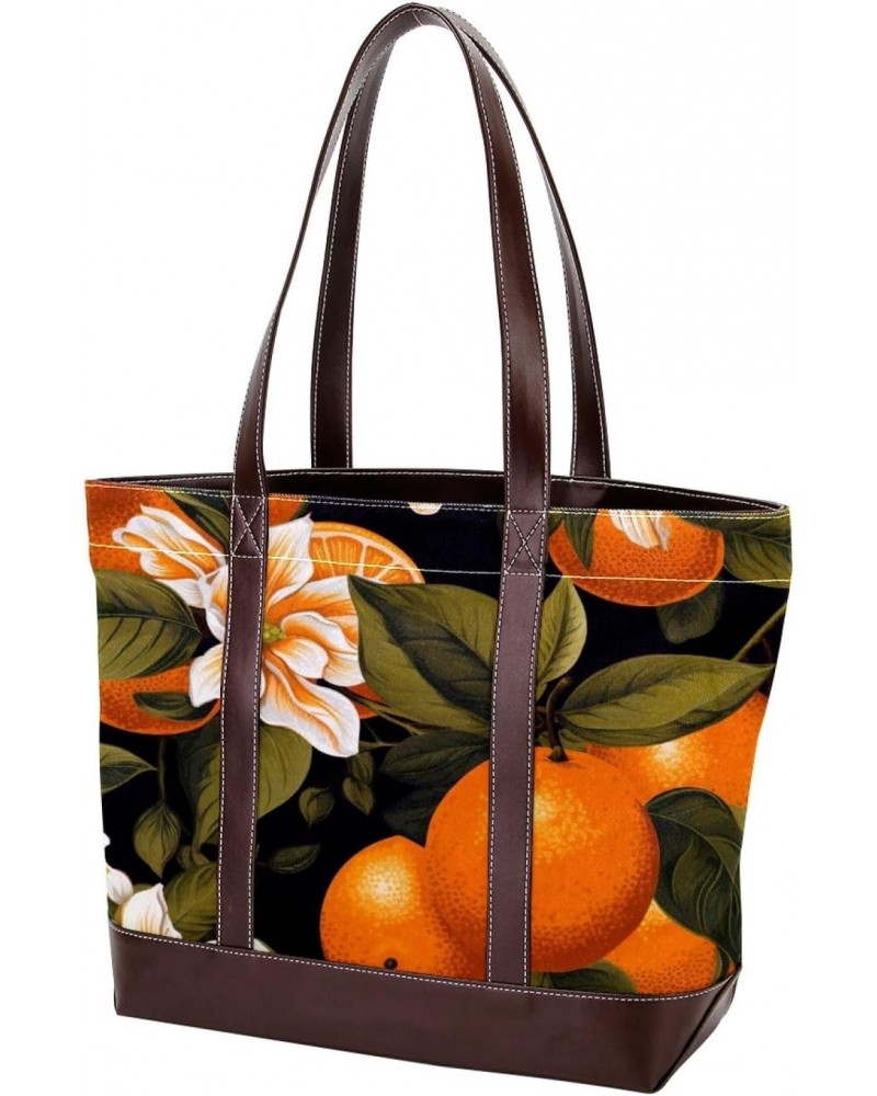 Orange Stylish Hand-held Canvas Leather Mix Bag - 13.3x4.7x12.2 in - Fashionable Tote Purse for Women $27.83 Totes