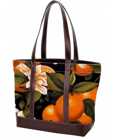 Orange Stylish Hand-held Canvas Leather Mix Bag - 13.3x4.7x12.2 in - Fashionable Tote Purse for Women $27.83 Totes