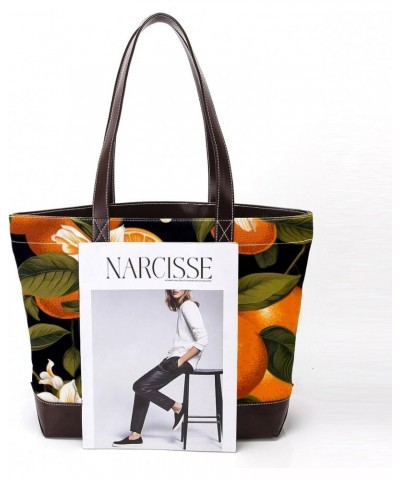 Orange Stylish Hand-held Canvas Leather Mix Bag - 13.3x4.7x12.2 in - Fashionable Tote Purse for Women $27.83 Totes