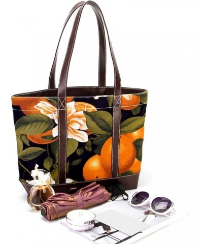 Orange Stylish Hand-held Canvas Leather Mix Bag - 13.3x4.7x12.2 in - Fashionable Tote Purse for Women $27.83 Totes