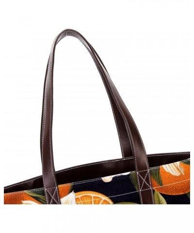 Orange Stylish Hand-held Canvas Leather Mix Bag - 13.3x4.7x12.2 in - Fashionable Tote Purse for Women $27.83 Totes