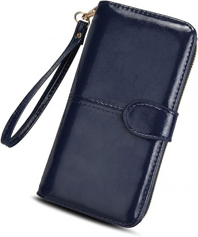 Womens， Blocking Large Capacity Luxury Waxed Genuine Leather Clutch Wallet Multi Card Organizer Blue $18.59 Wallets