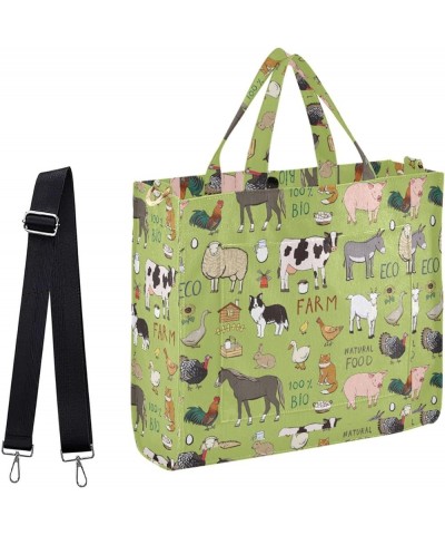 Womens Farm Animals Pattern Pigs Cow Horse Satchel Tote Crossbody Bag for Weekender Travel Beach Gym Multi05 $12.65 Totes