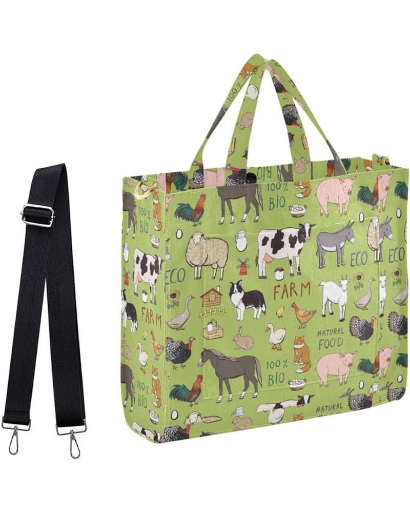 Womens Farm Animals Pattern Pigs Cow Horse Satchel Tote Crossbody Bag for Weekender Travel Beach Gym Multi05 $12.65 Totes