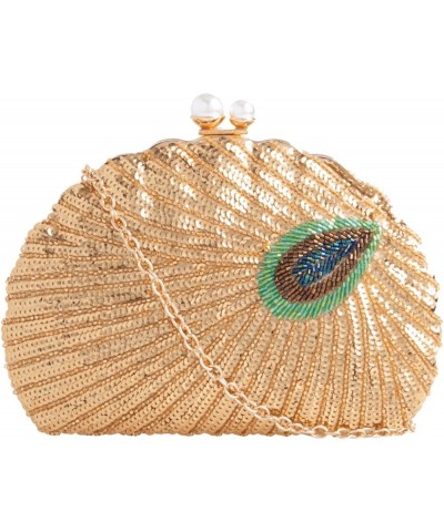 Womens Sequins Peacock Tail Clutch Bag Gold $40.17 Clutches