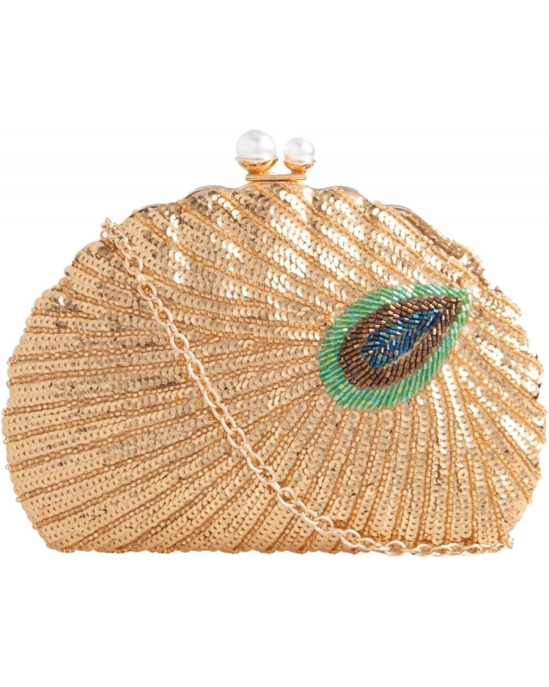 Womens Sequins Peacock Tail Clutch Bag Gold $40.17 Clutches