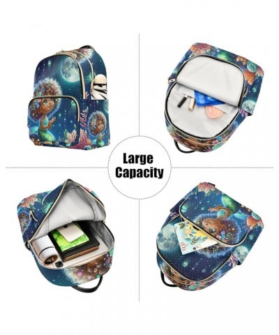 Fall Jumping Fox Quilted Backpack for Women Mini Womens Backpack Travel Purse with Luggage Strap Cute Mermaid Underwater Colo...