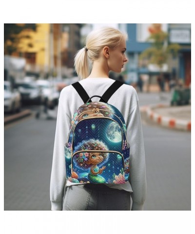 Fall Jumping Fox Quilted Backpack for Women Mini Womens Backpack Travel Purse with Luggage Strap Cute Mermaid Underwater Colo...