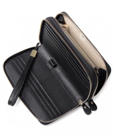 Leather Wallets for Women RFID Blocking Double Zip Around Credit Card Holder Purse, Large Capacity Black $15.63 Wallets