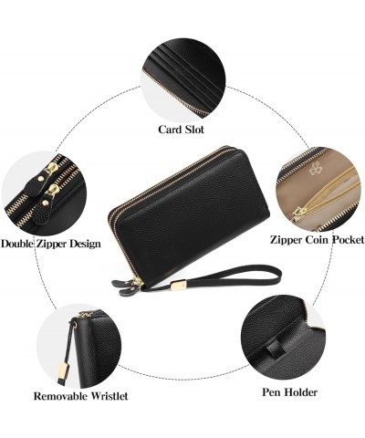 Leather Wallets for Women RFID Blocking Double Zip Around Credit Card Holder Purse, Large Capacity Black $15.63 Wallets