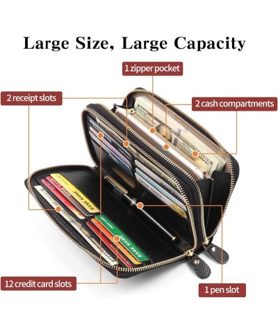 Leather Wallets for Women RFID Blocking Double Zip Around Credit Card Holder Purse, Large Capacity Black $15.63 Wallets