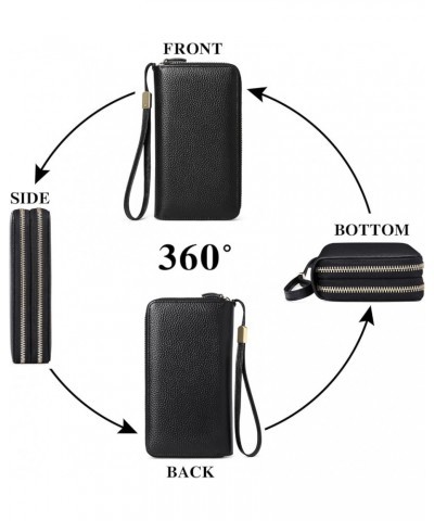 Leather Wallets for Women RFID Blocking Double Zip Around Credit Card Holder Purse, Large Capacity Black $15.63 Wallets