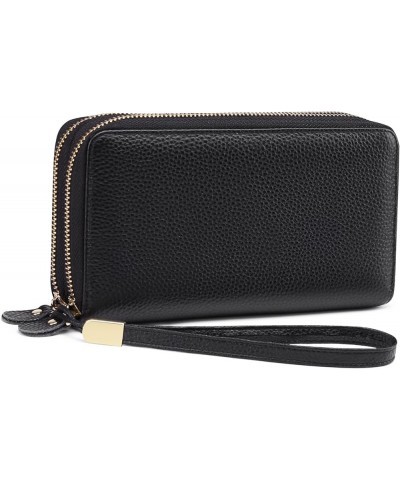 Leather Wallets for Women RFID Blocking Double Zip Around Credit Card Holder Purse, Large Capacity Black $15.63 Wallets