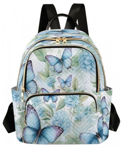 Blue Butterfly Blossom Leaf Women Backpack Purse Ladies Fashion Shoulder Bag Daypack Travel Bag 7.5L Small $12.40 Backpacks