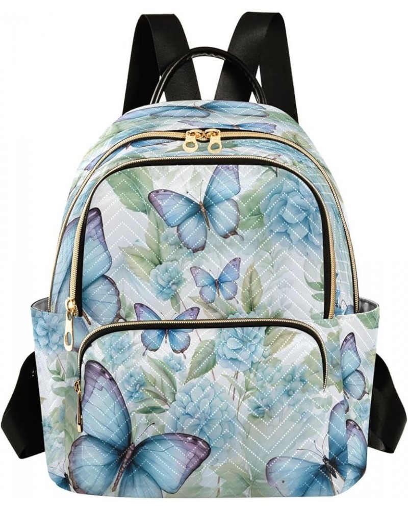 Blue Butterfly Blossom Leaf Women Backpack Purse Ladies Fashion Shoulder Bag Daypack Travel Bag 7.5L Small $12.40 Backpacks