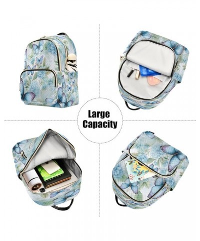 Blue Butterfly Blossom Leaf Women Backpack Purse Ladies Fashion Shoulder Bag Daypack Travel Bag 7.5L Small $12.40 Backpacks