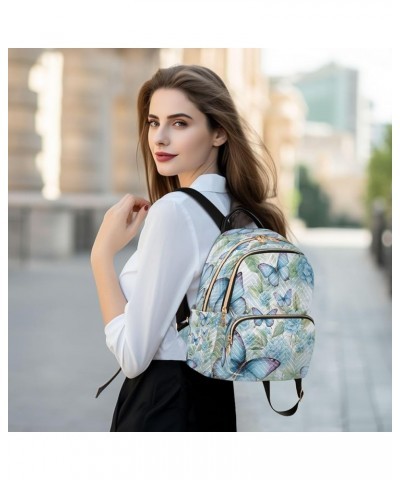 Blue Butterfly Blossom Leaf Women Backpack Purse Ladies Fashion Shoulder Bag Daypack Travel Bag 7.5L Small $12.40 Backpacks