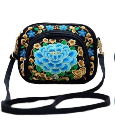 Women Shoulder Bag Travel Pouch Vintage Floral Embroidered Crossbody Zip Bag Embroidered Mobile Phone Bag Blue Peony $18.13 S...