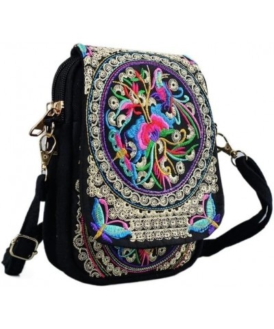 Women Shoulder Bag Travel Pouch Vintage Floral Embroidered Crossbody Zip Bag Embroidered Mobile Phone Bag Blue Peony $18.13 S...