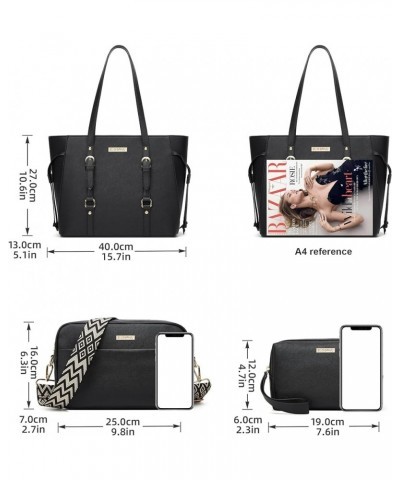 Women Fashion Synthetic Leather Handbags Tote Bag Shoulder Bag Top Handle Satchel Purse Set 4pcs Black-b-01 $15.58 Totes