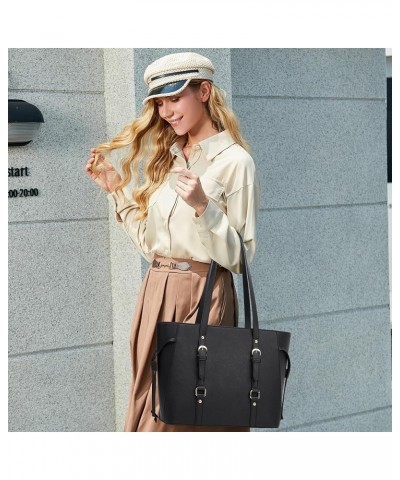 Women Fashion Synthetic Leather Handbags Tote Bag Shoulder Bag Top Handle Satchel Purse Set 4pcs Black-b-01 $15.58 Totes