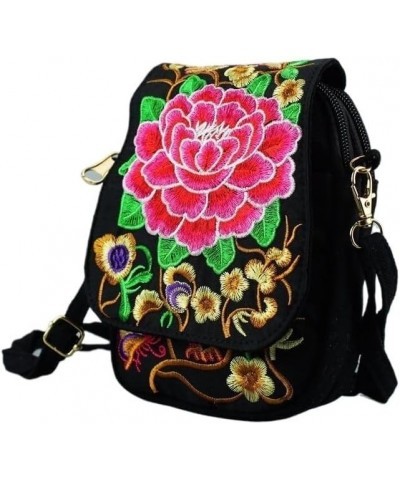 Women Shoulder Bag Travel Pouch Vintage Floral Embroidered Crossbody Zip Bag Embroidered Mobile Phone Bag Blue Peony $18.13 S...