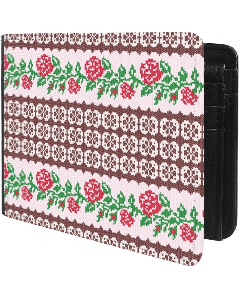 Unique Desige Pattern - Fabric Texture with Stylish Red Roses, Slim Front Pocket Wallet Billfold RFID Blocking $12.50 Wallets