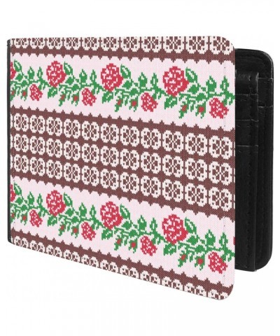 Unique Desige Pattern - Fabric Texture with Stylish Red Roses, Slim Front Pocket Wallet Billfold RFID Blocking $12.50 Wallets