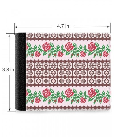 Unique Desige Pattern - Fabric Texture with Stylish Red Roses, Slim Front Pocket Wallet Billfold RFID Blocking $12.50 Wallets