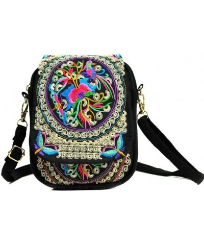 Women Shoulder Bag Travel Pouch Vintage Floral Embroidered Crossbody Zip Bag Embroidered Mobile Phone Bag Blue Peony $18.13 S...