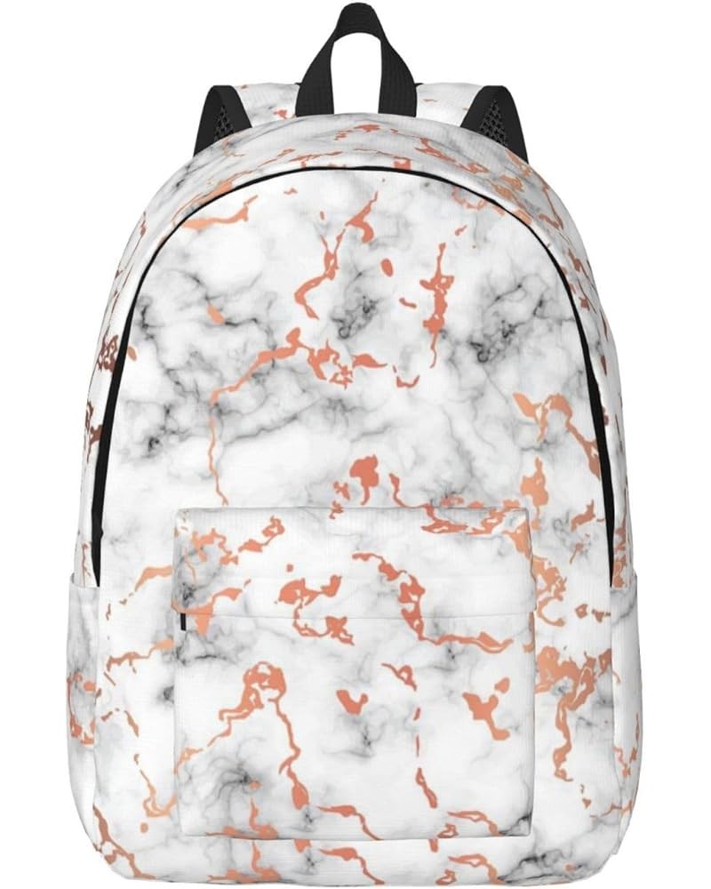 Marble Texture Copper Splatter Print Unisex Canvas Backpack Cute Backpack For Travel Sports Casual Aesthetic Backpack Black M...