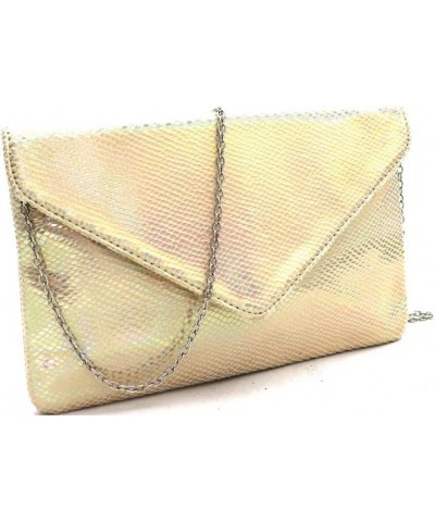 Snake Print Leather Envelope Clutch Purse with Crossbody Chain Strap Envelope Style [Regular] - Reflective Gold $17.08 Clutches